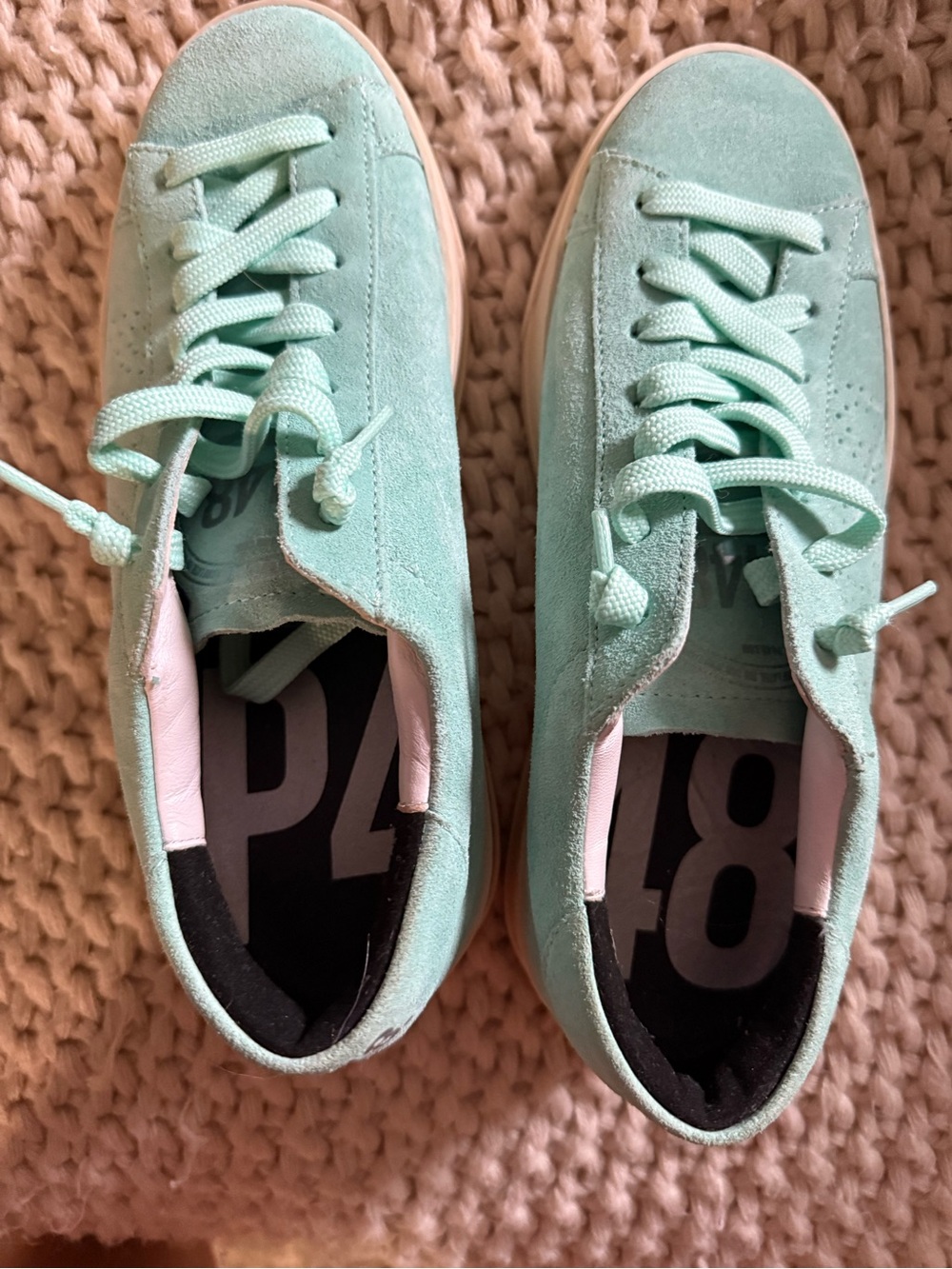 P448 Mint Green Suede Low-Top Sneakers with Pale Pink Lining